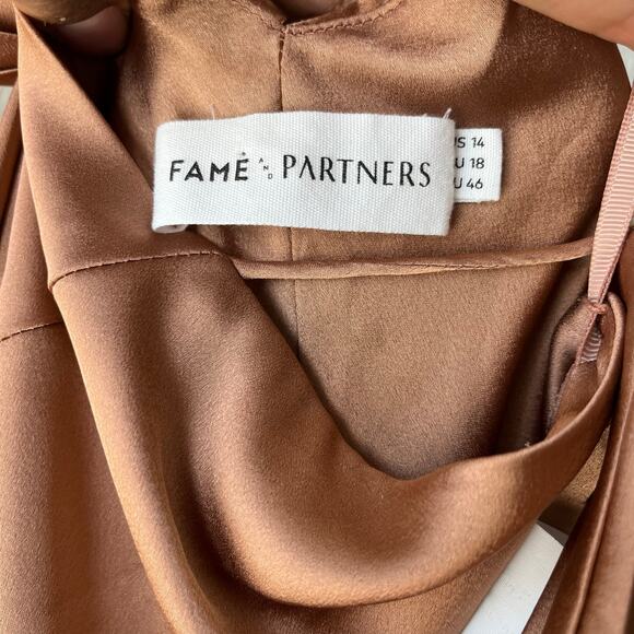 NEW Fame and Partners Dress Francois Bronze Satin Draped Maxi Gown Size 14 - Picture 4 of 10